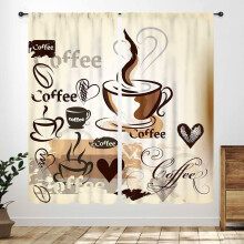Coffee Curtains Vintage Brown Rustic Farmhouse 2 Piece Set