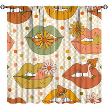 70s Lips Curtains Retro Boho Mushroom Flower Print Orange