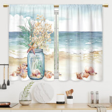 Coastal Kitchen Curtains Starfish Blue 2-Piece Tier Set