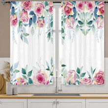 Pink Floral Kitchen Curtains Rod Pocket Abstract Peony
