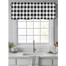 Farm Theme Curtain Valance Black White Grid 42x12 Rod Pocket