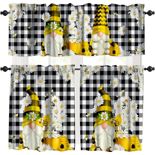 Kitchen curtain valance set black white buffalo plaid
