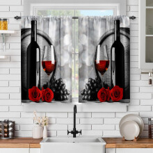 Rideaux de cuisine à œillets rouges bordeaux, 36 po, 2 panneaux
