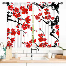 Cherry Blossom Blackout Curtains Japanese Style Rod Pocket