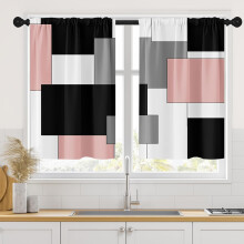 Kitchen Tier Curtains Pink Dark Grey 26x36 in Set of 2