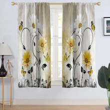 Yellow floral window curtains rustic country style 1 pair