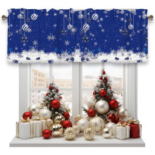 Christmas Snowflake Valance Blue Sparkle 54x18 in