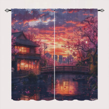Japanese Anime Blackout Curtains Cherry Blossom Wooden