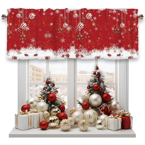 Christmas Snowflake Valance Red Sparkle 54x18 inch