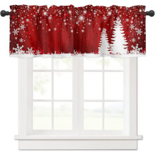 Christmas curtain valance red snowflake tree design 54x18