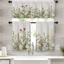 Floral Herbs Kitchen Curtains Valance Tier Set 36 inch