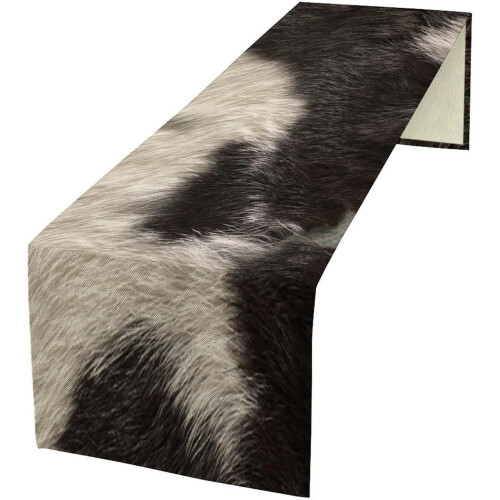 Cowhide Table Runner Black White 13x70in