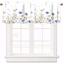 Spring Wildflowers Curtain Valance Blue Yellow 54x18 in