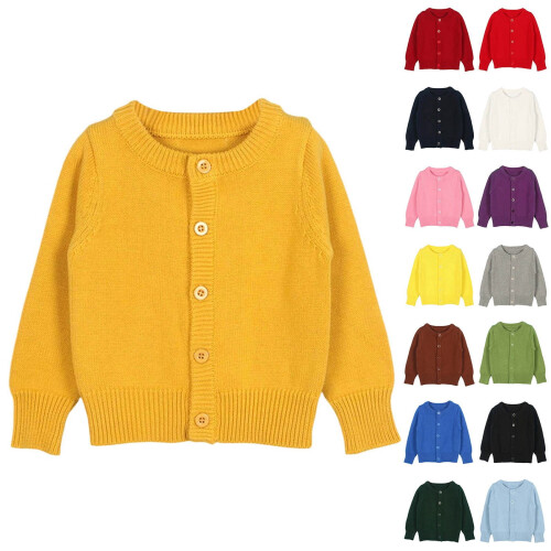Girls Uniform Sweater Casual Round Neck Button Down