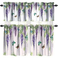 Purple watercolor floral kitchen valance tiers 54x18+54x36
