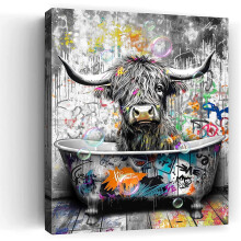 Highland Cow Wall Art Black and White 12x16 Inch