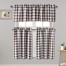 Semi Sheer Kitchen Curtains Set Buffalo Plaid Light