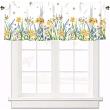 Wildflowers Watercolor Curtain Valance White Yellow 54x18 in