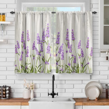 Lavender Floral Kitchen Curtains Rustic Farmhouse 2 Panels