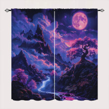 Japanese Anime Blackout Curtains Purple Full Moon Design