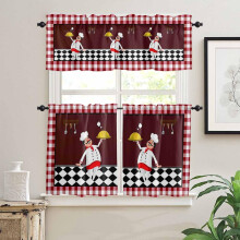 Chef Kitchen Curtain Set Buffalo Check 3-Pc 52x18 Inch