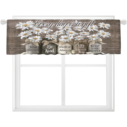 Farmhouse Kitchen Valance Rustic Daisy Floral 1 Panel 55x18