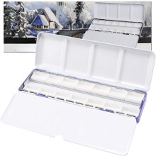 Watercolor Palette Tin with 12 Full Pans and Fold-Out Tray