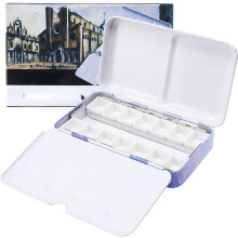 Watercolor Palette Tin with 12 Full Pans and Fold-Out Tray