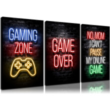Gaming Posters Canvas Wall Art Framed Set of 3 12x16 Inch