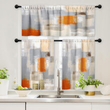 Kitchen Curtains Set Orange Grey Abstract 3-Piece