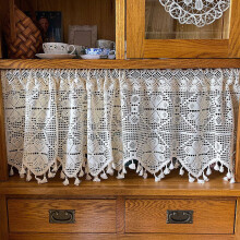 Retro Boho Crochet Curtain Tier for Kitchen Farmhouse Decor