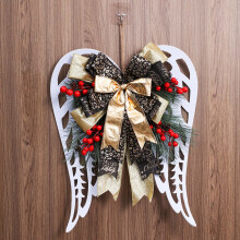White Angel Wings Christmas Wreath with Bows Berries Pine