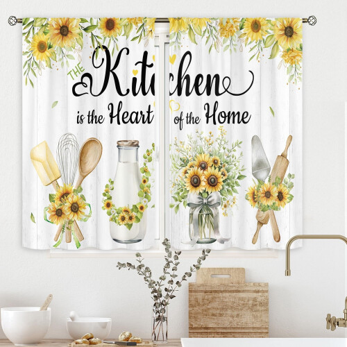 Sunflower Kitchen Curtains Yellow Floral 2 Panels