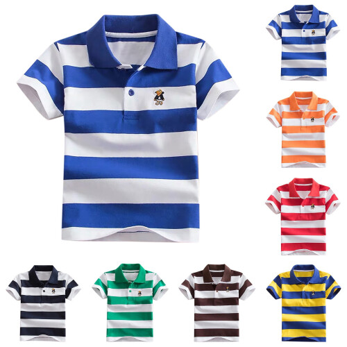 Boys Striped Oversized Rugby Shirt Short Sleeve Button-Down