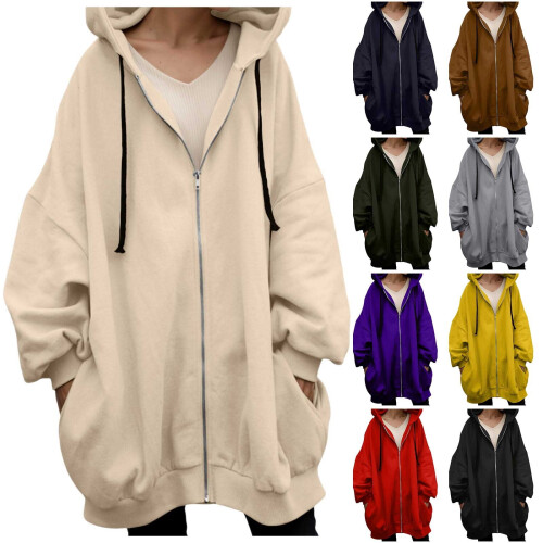 Women's Oversized Cotton Hoodie Zip-Up Pullover with