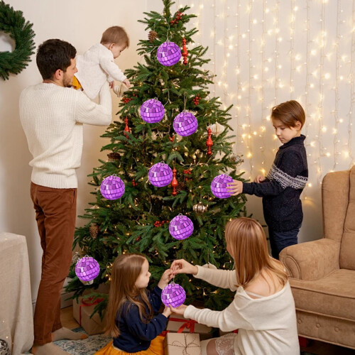 Round Disco Ball Ornament Purple Mirror Pendant 1