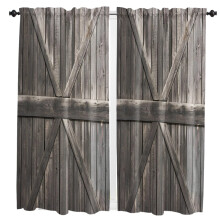 Brown Retro Wood Grain Window Curtains for Living Room