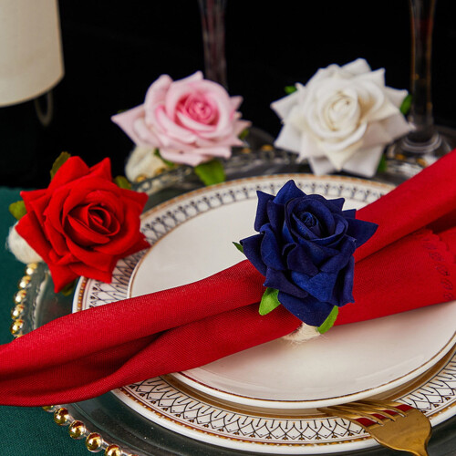 Artificial Rose Napkin Ring Western Style Red