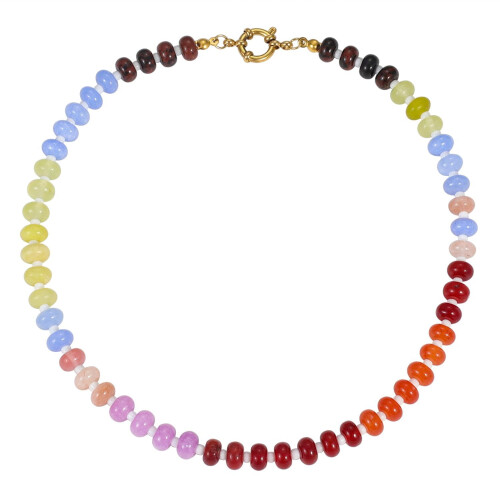 Damen-Perlenkette im Boho-Stil mit Perlen und Regenbogen 1