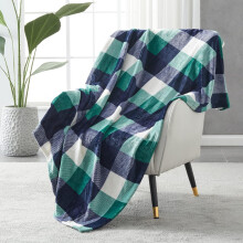 Plaid en flanelle polaire à carreaux verts et blancs 60 x 80