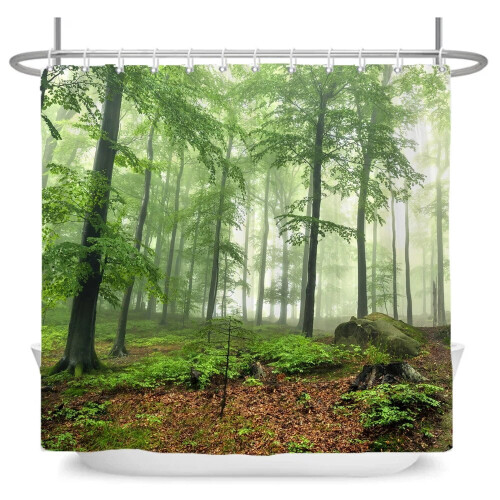 Rideau de douche motif forêt, imperméable, en polyester 3D