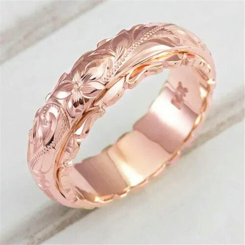 Bague fleur pour femme, mariage, or rose, taille 6