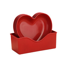Assiettes à dessert rouges en plastique en forme de cœur 15 x 13 cm