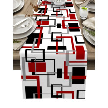 Camino de mesa de geometría abstracta en negro y rojo, arte moderno.