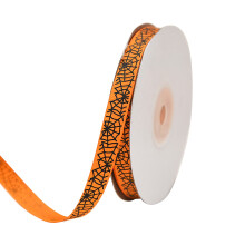 Halloween-Satinband, orange-schwarzes Geister-Spinnennetz 1,06
