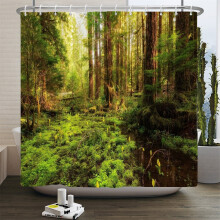 Douchegordijn met boslandschap, waterdicht polyester, 72x72 cm