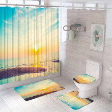 Ensemble de salle de bain sur le thème de la plage, de l'océan et des palmiers, avec motif tropical