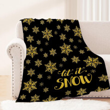 Snowflake Christmas Throw Blanket Black Gold 50x60 Inch