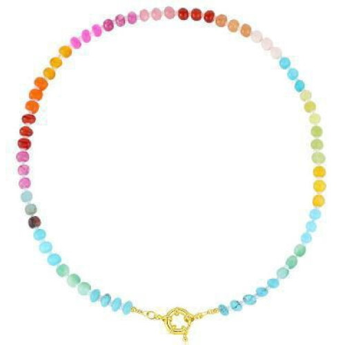 Collar bohemio de mujer con cuentas, perlas y arcoíris.