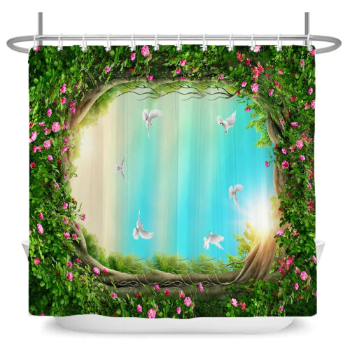 Rideau de douche motif forêt, imperméable, en polyester 3D
